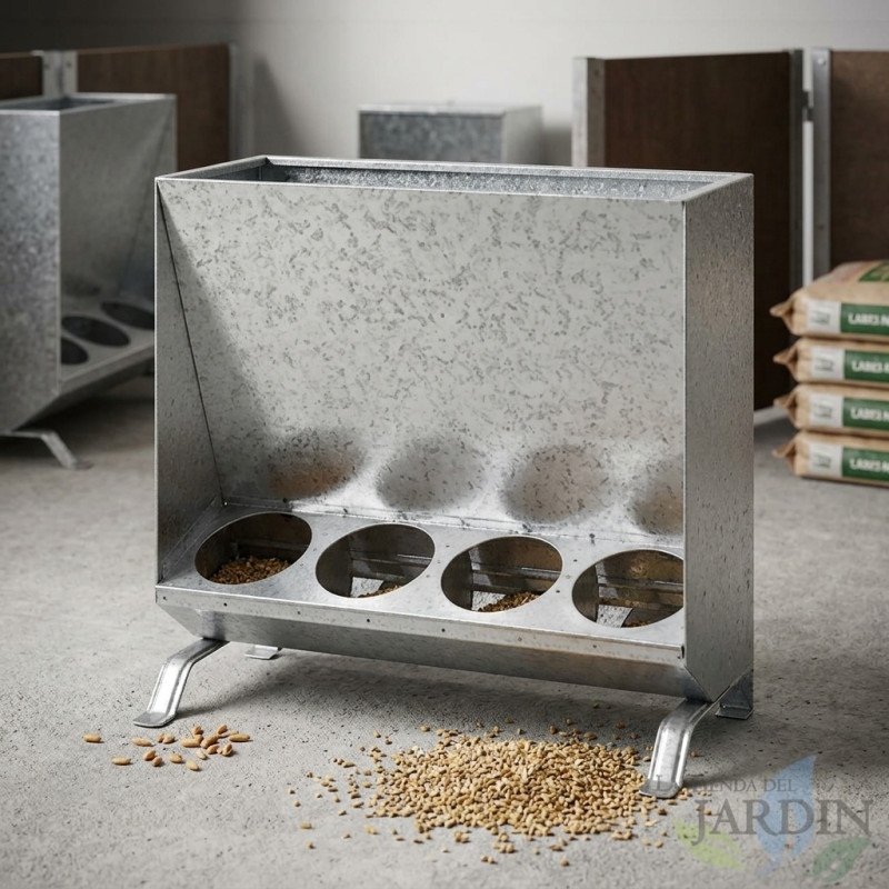 SUINGA Tolva Galvanizada para Cerdos 20 kg | Dispensador de Alimentos de 4 Huecos | Medidas 57 x 21 x 53 cm | Comedero para Ganado