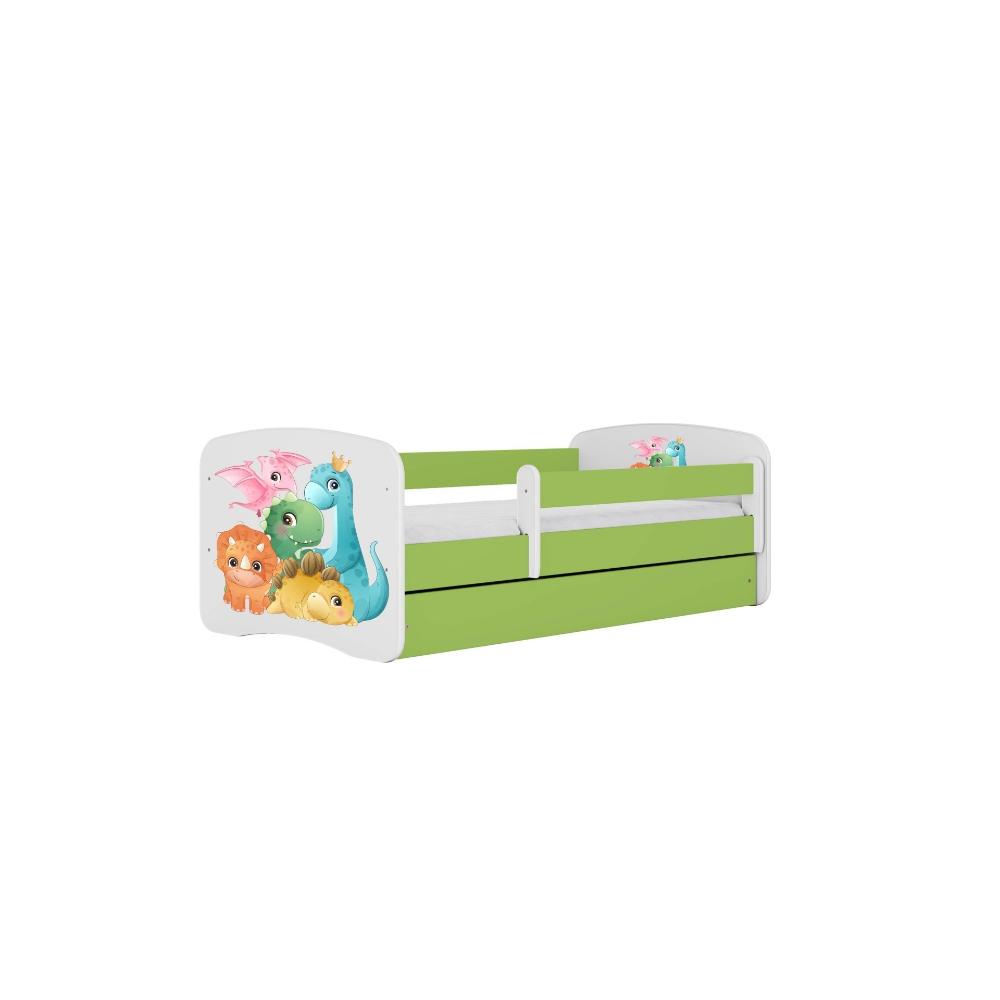 Cama 180 x 80 cm Kocot Kids com gaveta e colchão BabyDreams Tiny Dinos Green