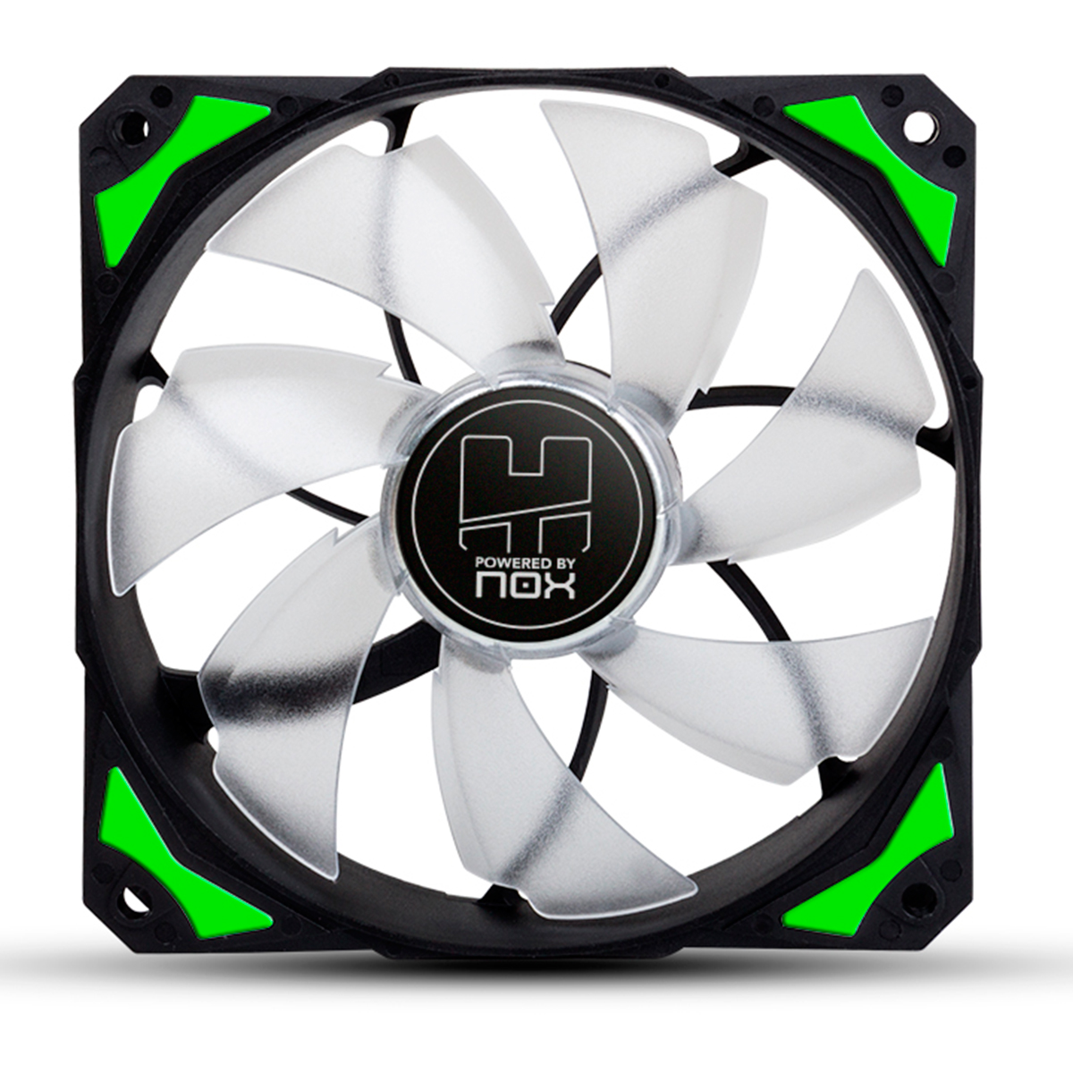 NOX HUMMER H-FAN - Ventilador para Caja PC 120mm, LEDs brillantes, 7 Aspas Traslúcidas, Rodamientos Hidráulicos, Esquinas Soporte goma, Color Verde - Negro