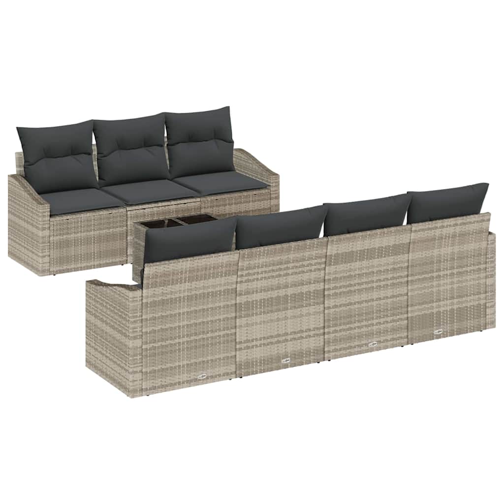 vidaXL Juego de Sofá con cojín 8 pcs Gris Claro ratán sintético