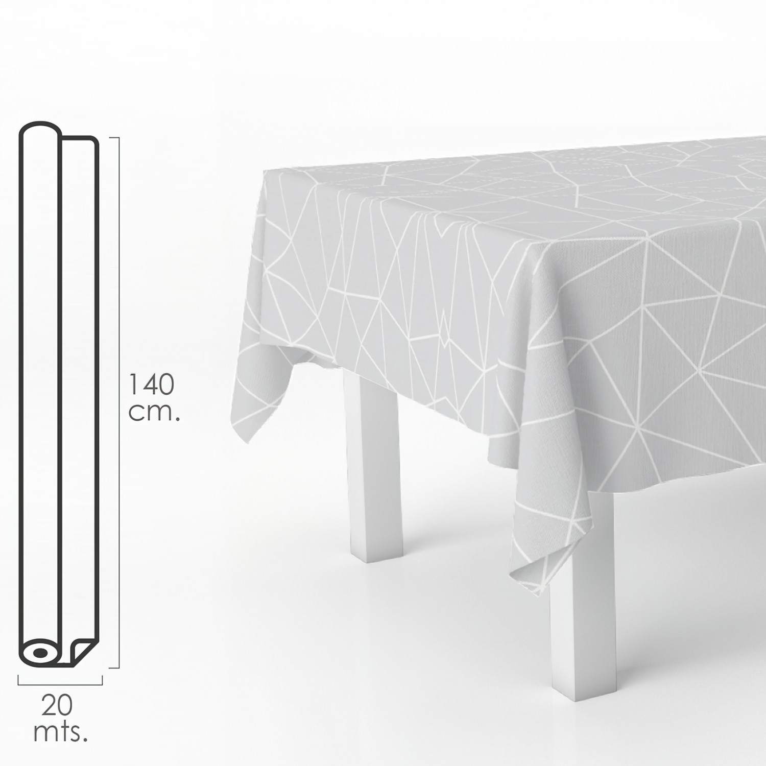 SANCO STORE - ORYX Mantel Hule Rectangular Geometrico Gris. Impermeable Antimanchas PVC 140 cm. x 20 metros. Rollo Recortable. Interior y Exterior