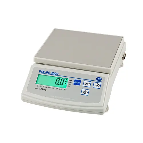 Balanza básica calibrable económica con un rango de pesaje de 3000 g, con selección de unidades de pesado (g, kg, oz, lb, ozt, ct, gn) y función de cómputo de piezas / PCE Instruments