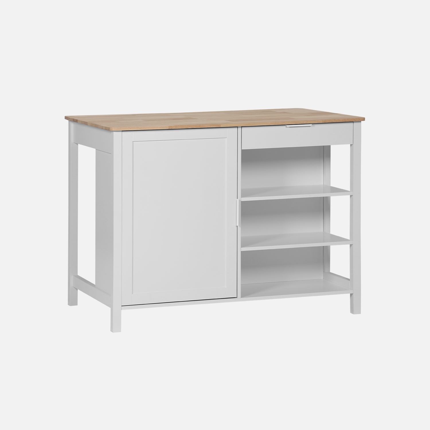 Sweeek - Isla de cocina con 5 estantes, 1 puerta, y 1 cajón, Molene, Blanco, 120x75x90 cm