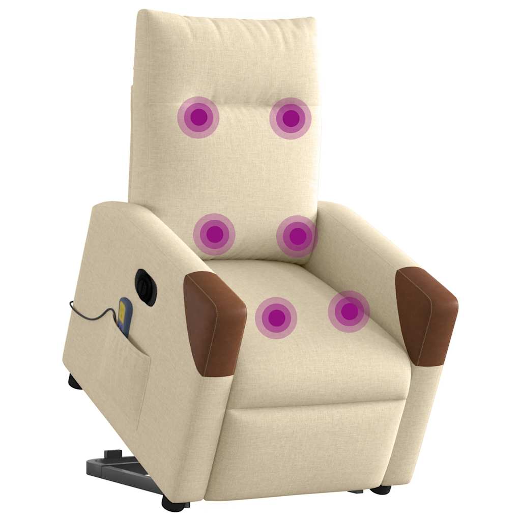 vidaXL Sillón de masaje eléctrico reclinable elevable tela crema