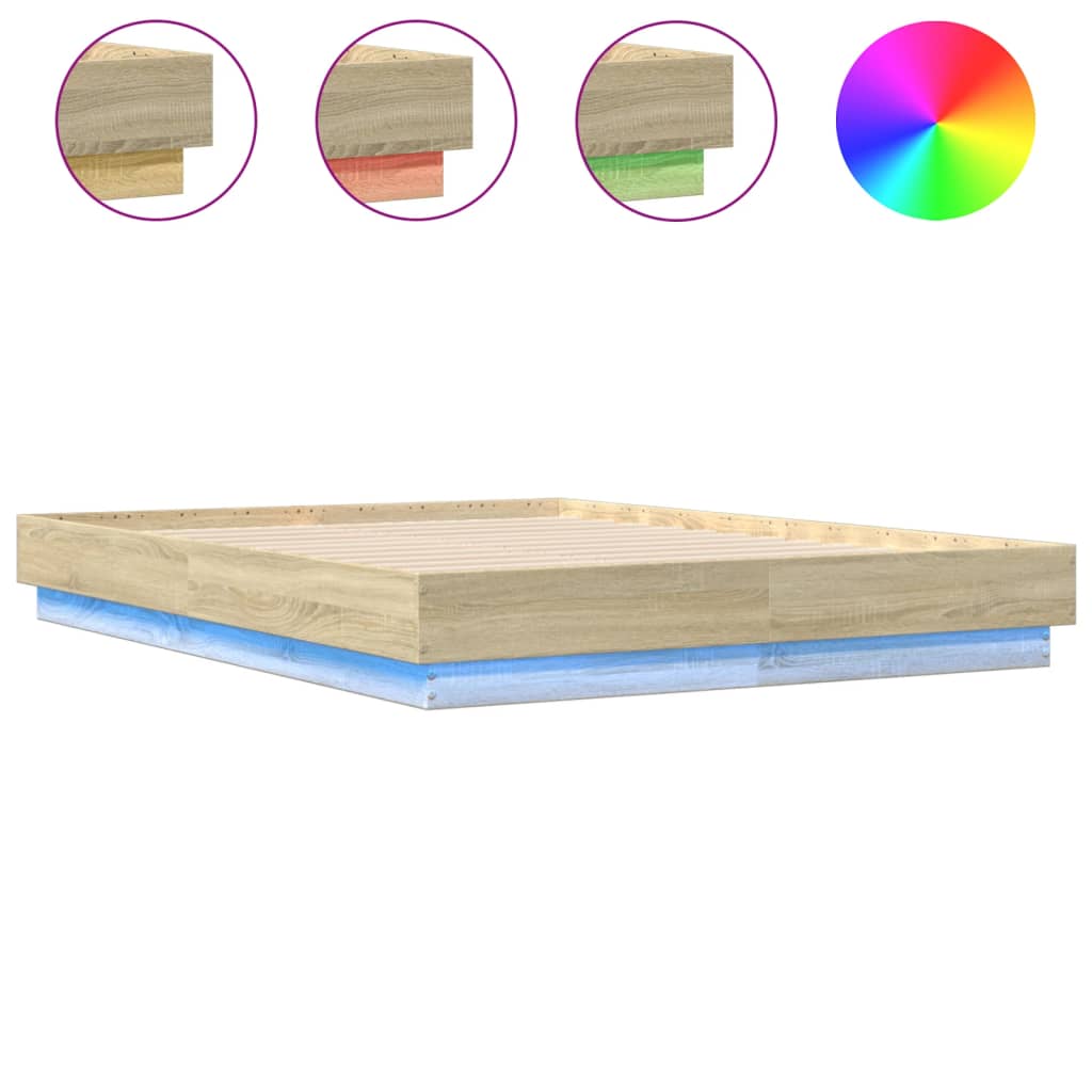 vidaXL Estructura de cama con luces LED roble Sonoma 120x190 cm