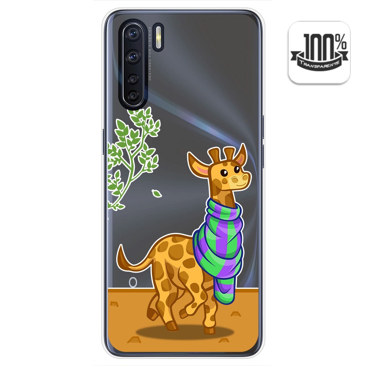 Tumundosmartphone Funda Gel Transparente para Oppo A91 diseño Jirafa Dibujos