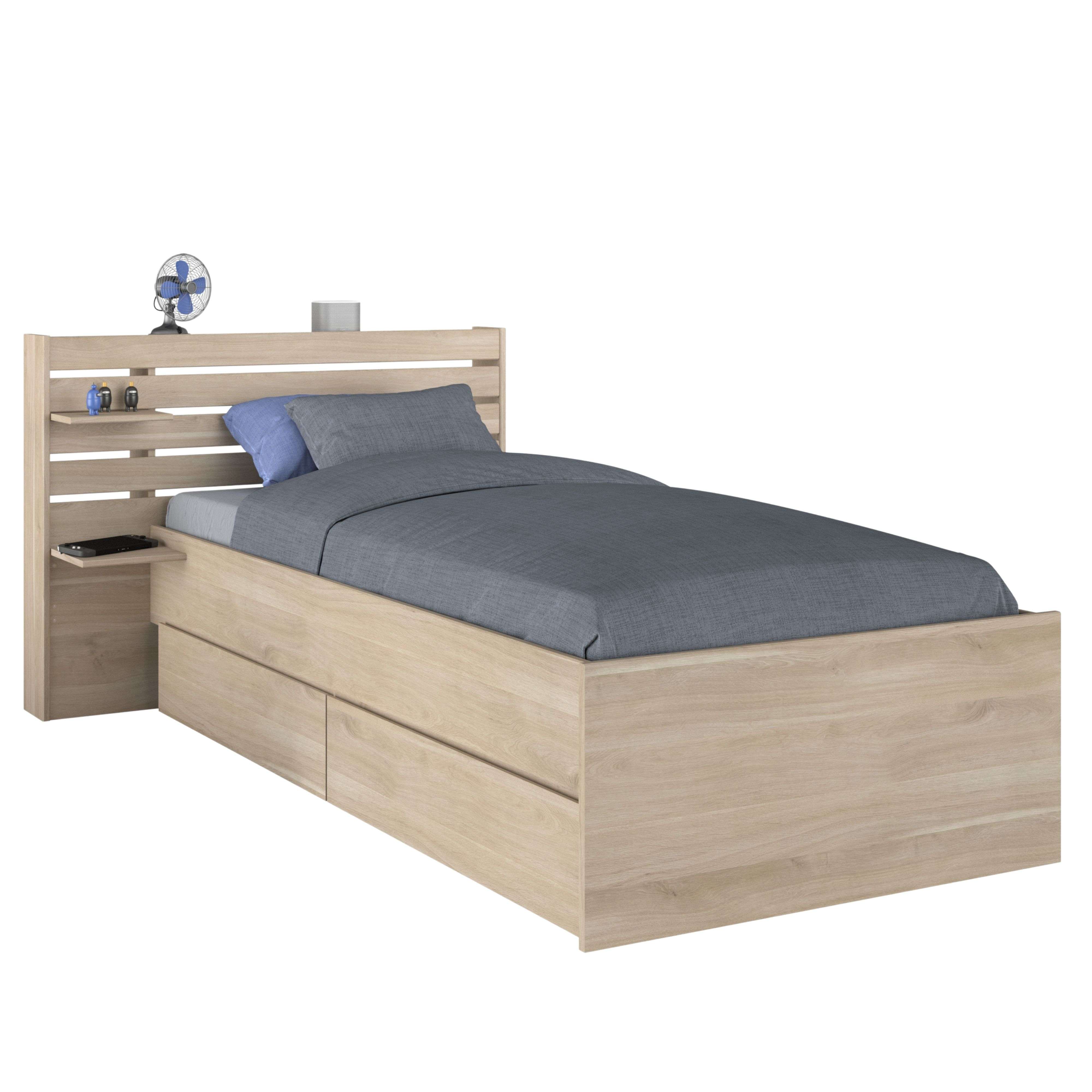 Miroytengo Cama Juvenil Eik con 2 Cajones Inferiores Roble Japonés 90x190-200