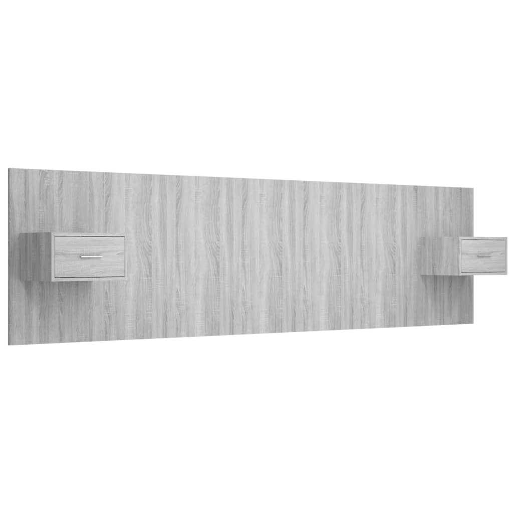 vidaXL Cabecero de cama y mesitas madera contrachapada gris Sonoma