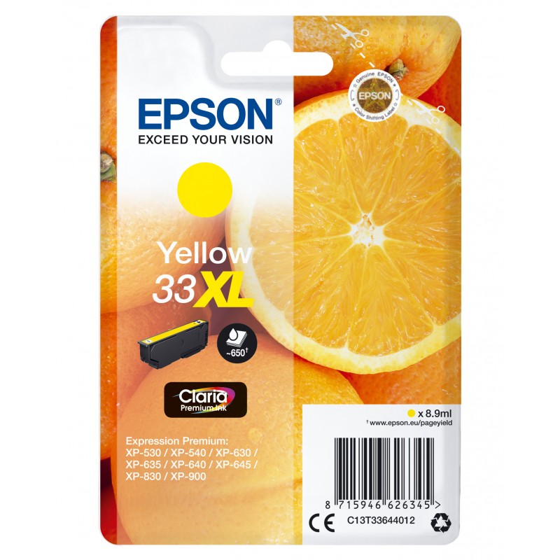 Epson - Oranges Singlepack Yellow 33XL Claria Premium Ink C13T33644012