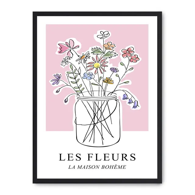 Cuadro les fleurs iii 30x40cm, Póster impreso en papel de primera calidad de 180gr, montado sobre marco de madera MDF acabado en negro., Arte - Pinturas