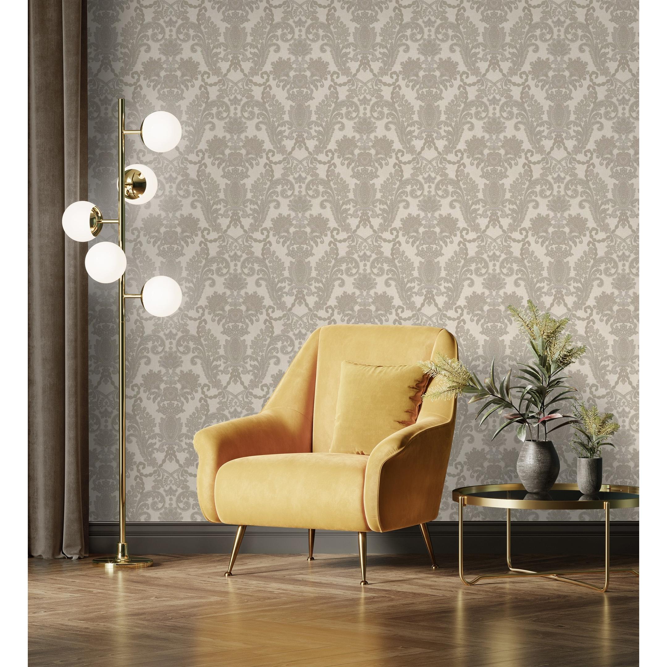 Papel pintado vinílico de damasco hindú efecto textura de tela tejida en relieve - Selim Imperial 676853 de GAULAN - Rollo de 10 m x 1,06 m