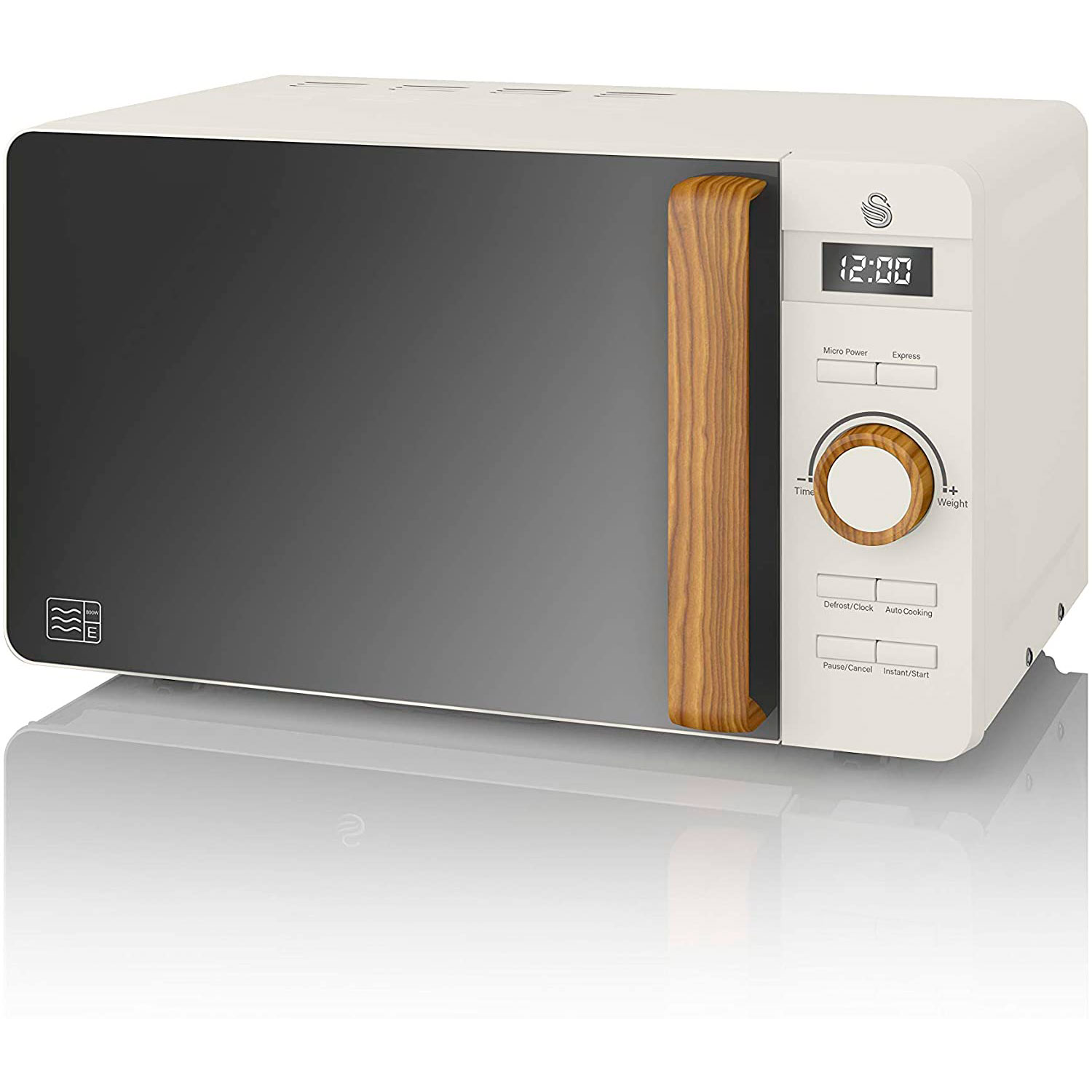SWAN SM22036WHTNEUN Nordic Microondas Digital, 20L, 6 Niveles, Temporizador, Tirador Efecto Madera, Diseño, 800W, Blanco