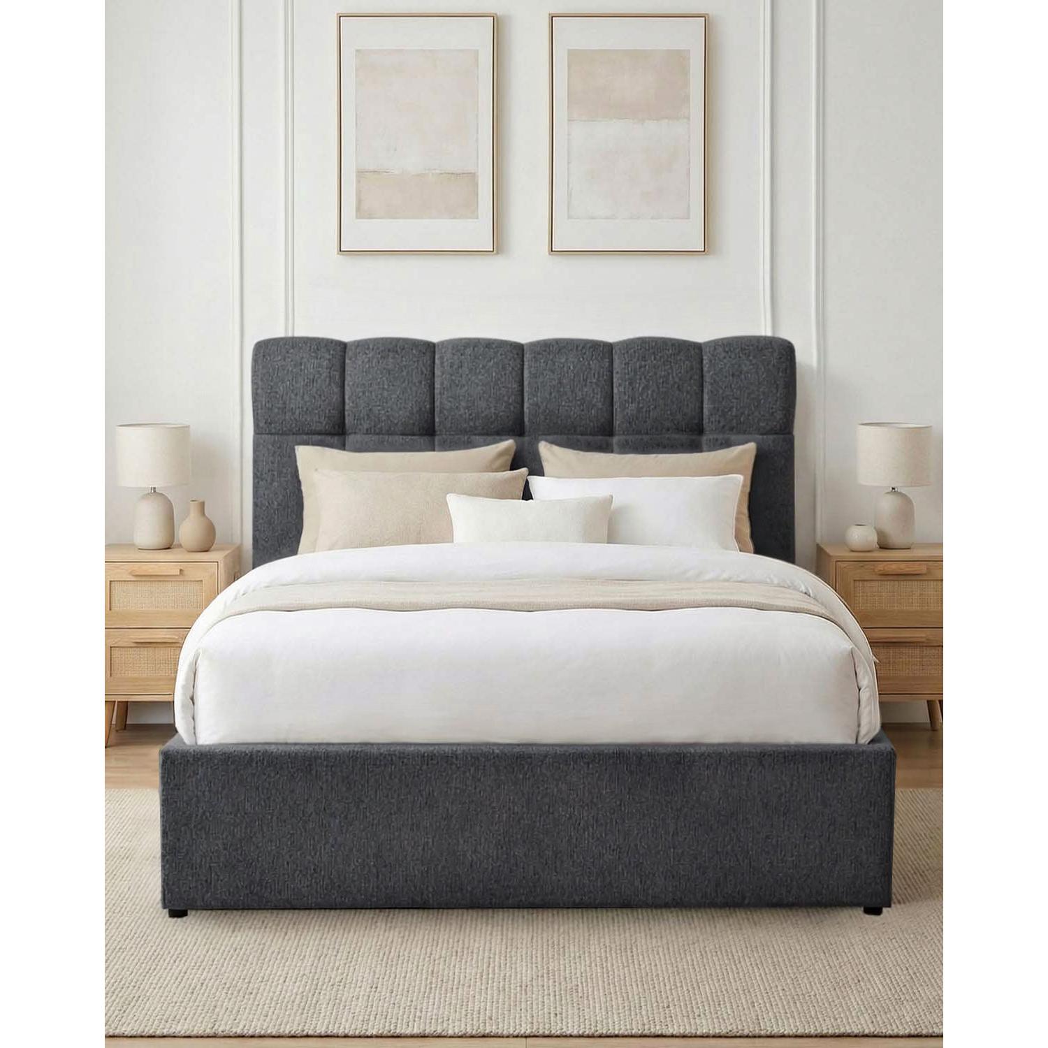 Canapé matrimonio tapizado con cabecero Winnie - Color Gris oscuro - Homekit