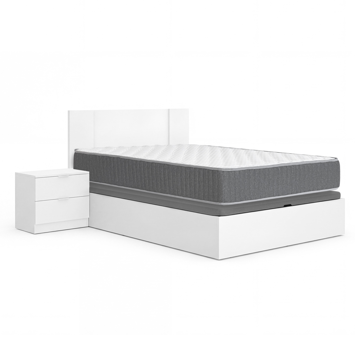 Pack ahorro matrimonio Canapé, Cabecero con 2 Mesitas Flow y Colchón viscoelástico y muelles Aurea 135 x 190 cm| Montaje Incluido (Solo canapé)