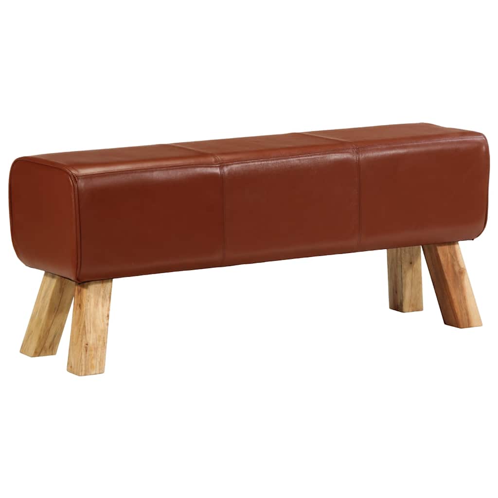 vidaXL Banco potro Bok madera de mango y cuero marrón 110 cm
