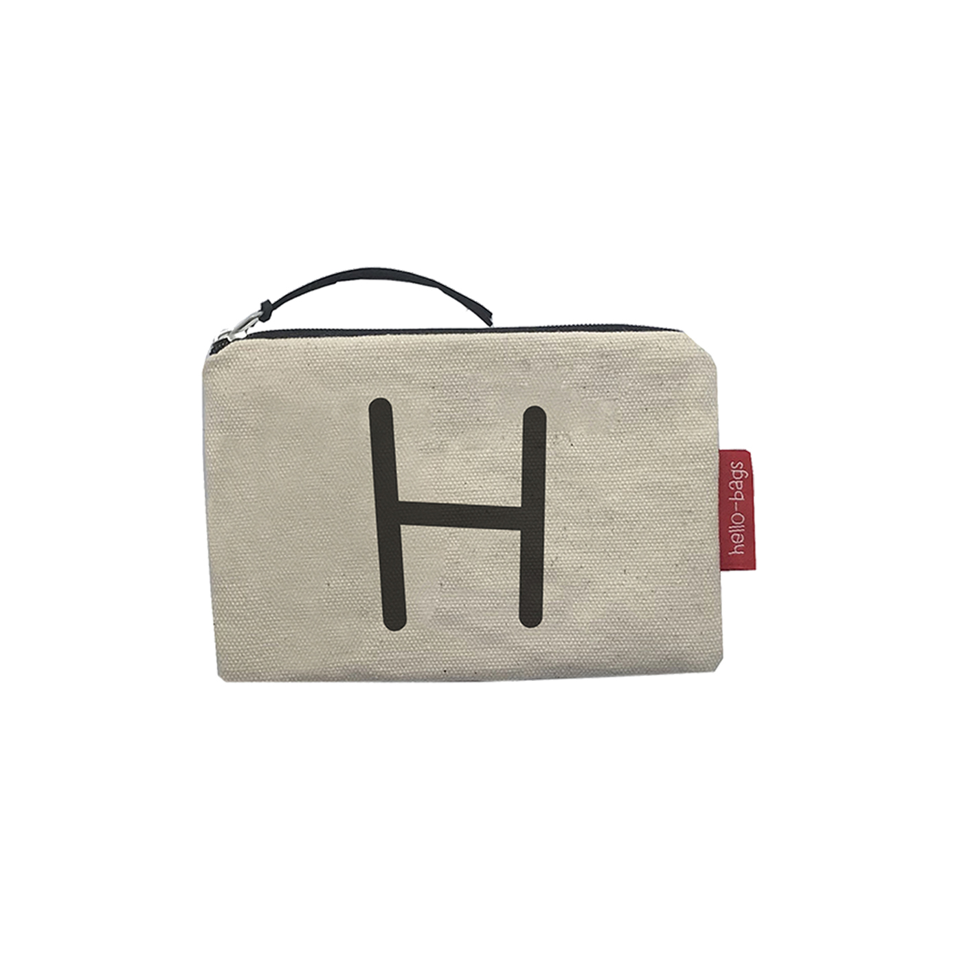 Hello-Bags. Bolso Monedero / Billetero / Tarjetero con cremallera y forro interior. Exterior: Algodón 100%. Incluye sobre kraft de regalo. Modelo: "H". Crudo / Negro. 14x10 cm.