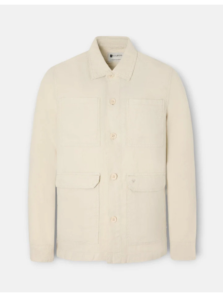 Sobrecamisa Silbon de Lino Beige Hombre SILBON Raíz Inicio MARCAS SILBON PARKAS SILBON HOMBRE ROPA CAZADORAS Y ABRIGOS