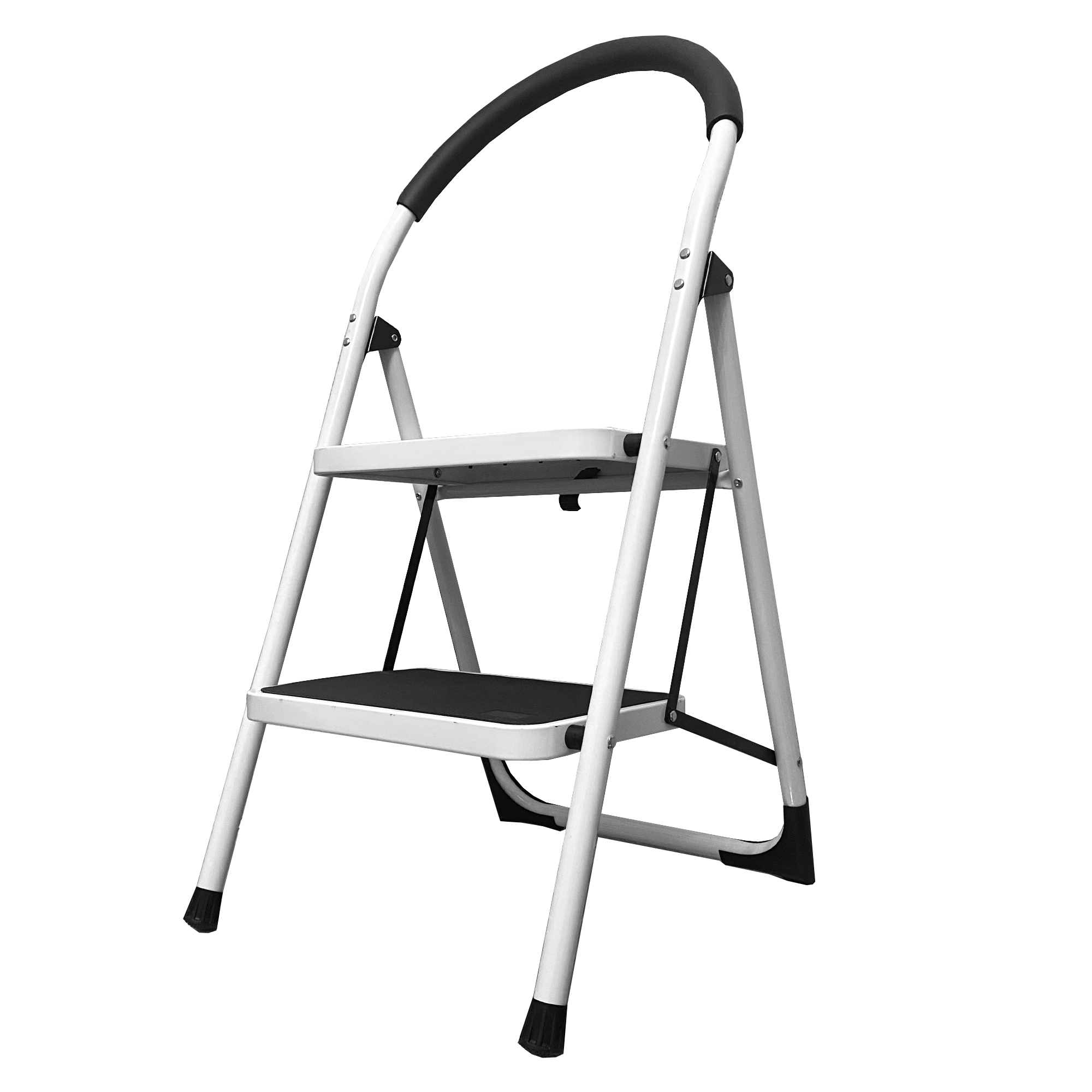 Escalera Plegable Acero Antideslizante 2 Peldaños 93×46×50cm Nyana Home | Peldaños XL Antideslizantes | Asa Acolchada | Plegado Compacto 100×46×6cm para Cocina y Hogar
