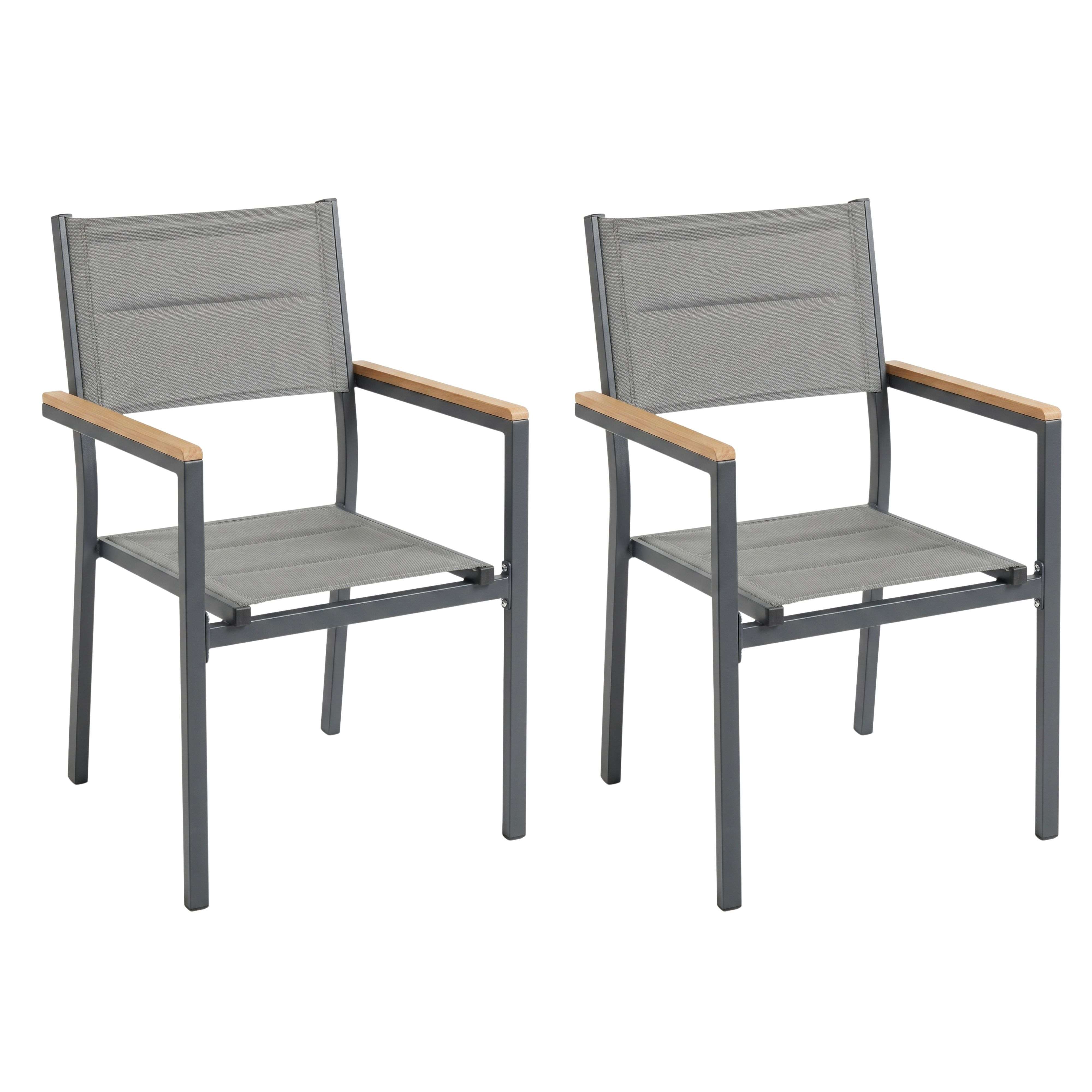 Miroytengo Pack 2 Sillas Exterior Mallorca, Apilables con Reposabrazos, Aluminio y Textileno 56x55x85 cm