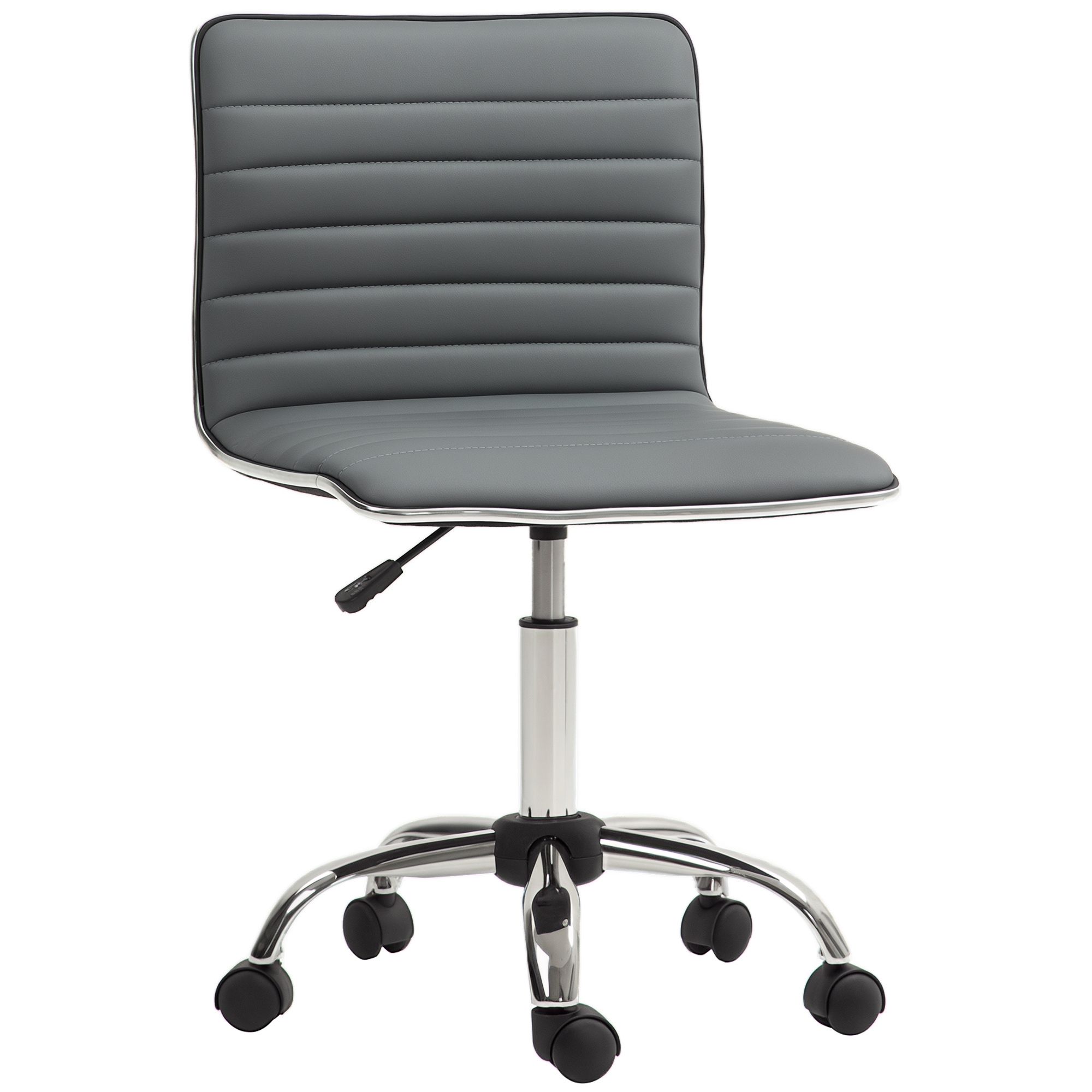 HOMCOM Silla de Oficina sin Brazos Silla de Escritorio Giratoria Tapizada en PU con Altura Ajustable para Estudio Dormitorio Tocador Carga 120 kg Gris Oscuro