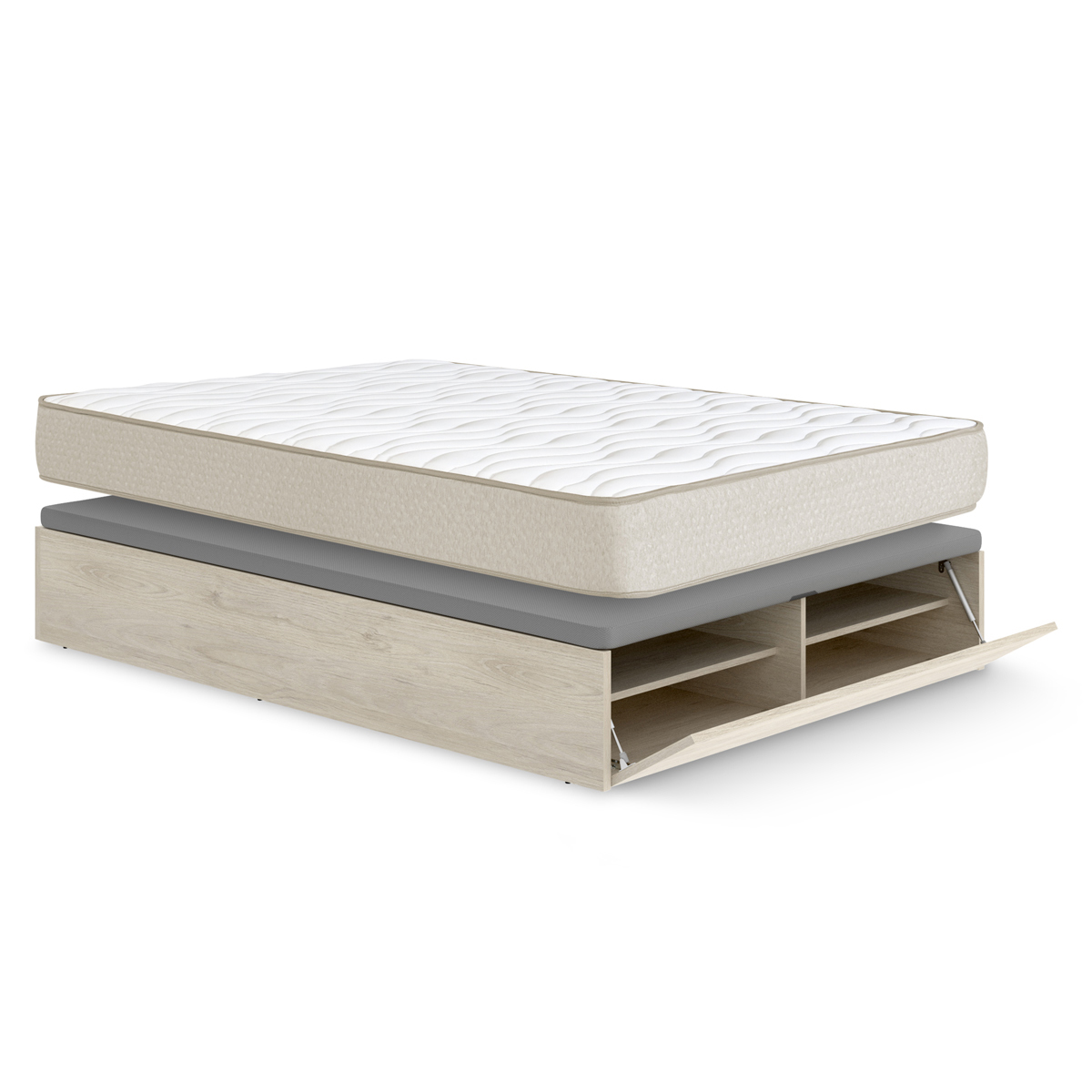 Pack ahorro matrimonio Canapé con zapatero Lan Roble  y Colchón viscoelástico Nova Plus 150 x 190 cm| Montaje Incluido (Solo canapé)
