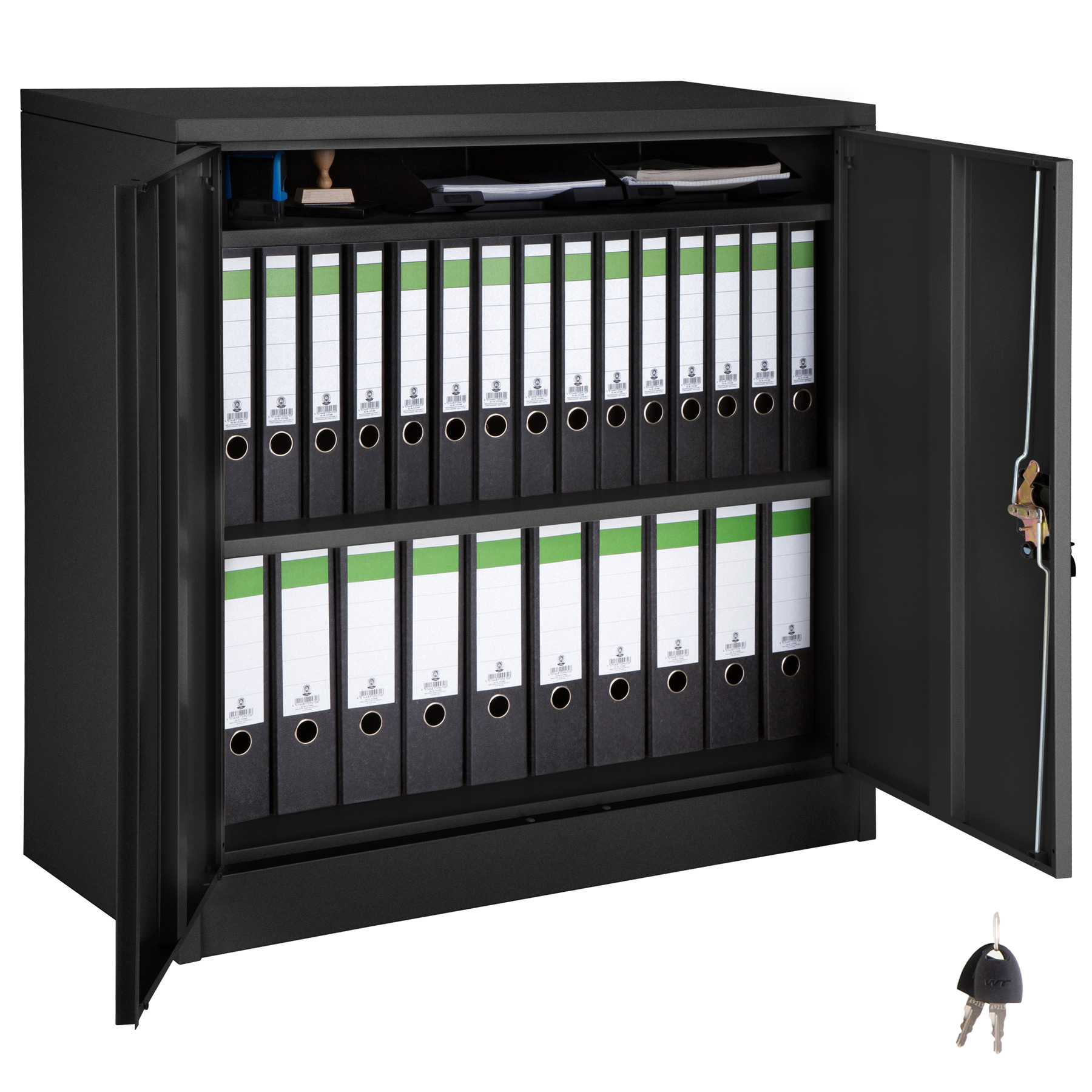 Tectake 2 armarios archivadores con cierre de seguridad y 6 compartimentos  + barra ropero 180x90x40cm - negro