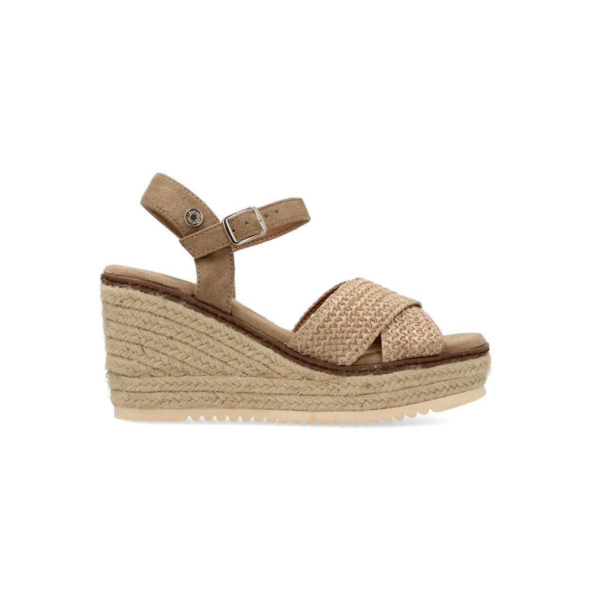 Refresh - Alpargata yute REFRESH con tiras cruzadas en rafia, cuña de 8 cm y plataforma forrada en esparto para mujer, ideal para verano