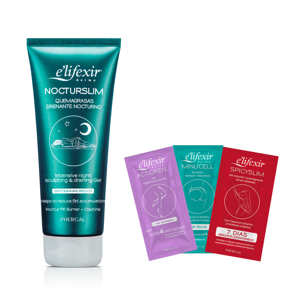 Elifexir Nocturslim + Muestras Regalo – Crema Quemagrasas Intensiva. Gel Reductor Lipoescultor Noche. Drenante, Anticelulítico y Reafirmante Potente. Frescor y Rápida Absorción. 200 ml + 6ml