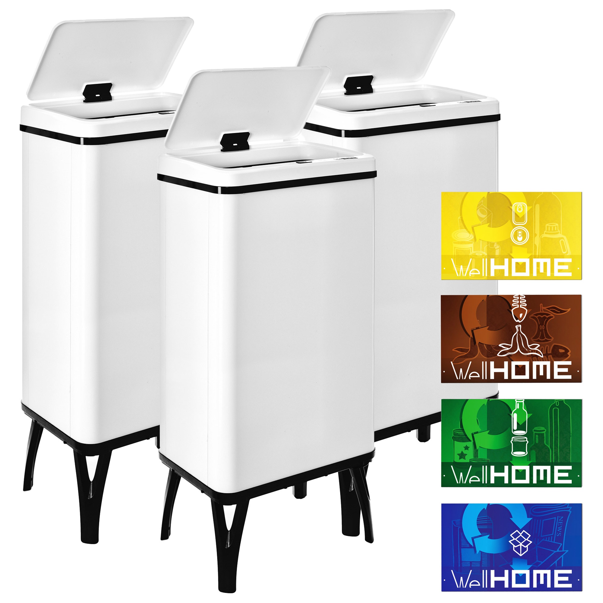 Wellhome Cubo de Basura Inteligente 50L - Blanco con Etiquetas Magnéticas