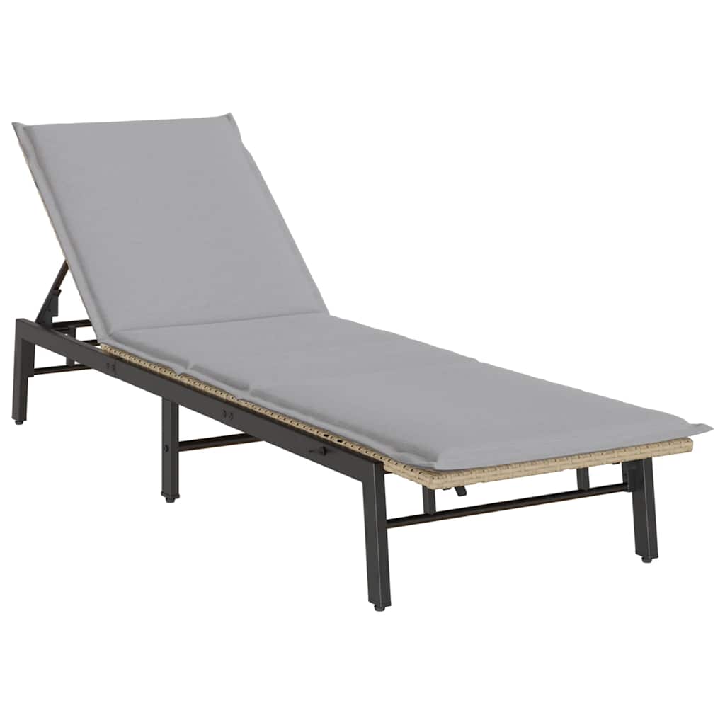 vidaXL Tumbona con cojín, color beige, poliratán