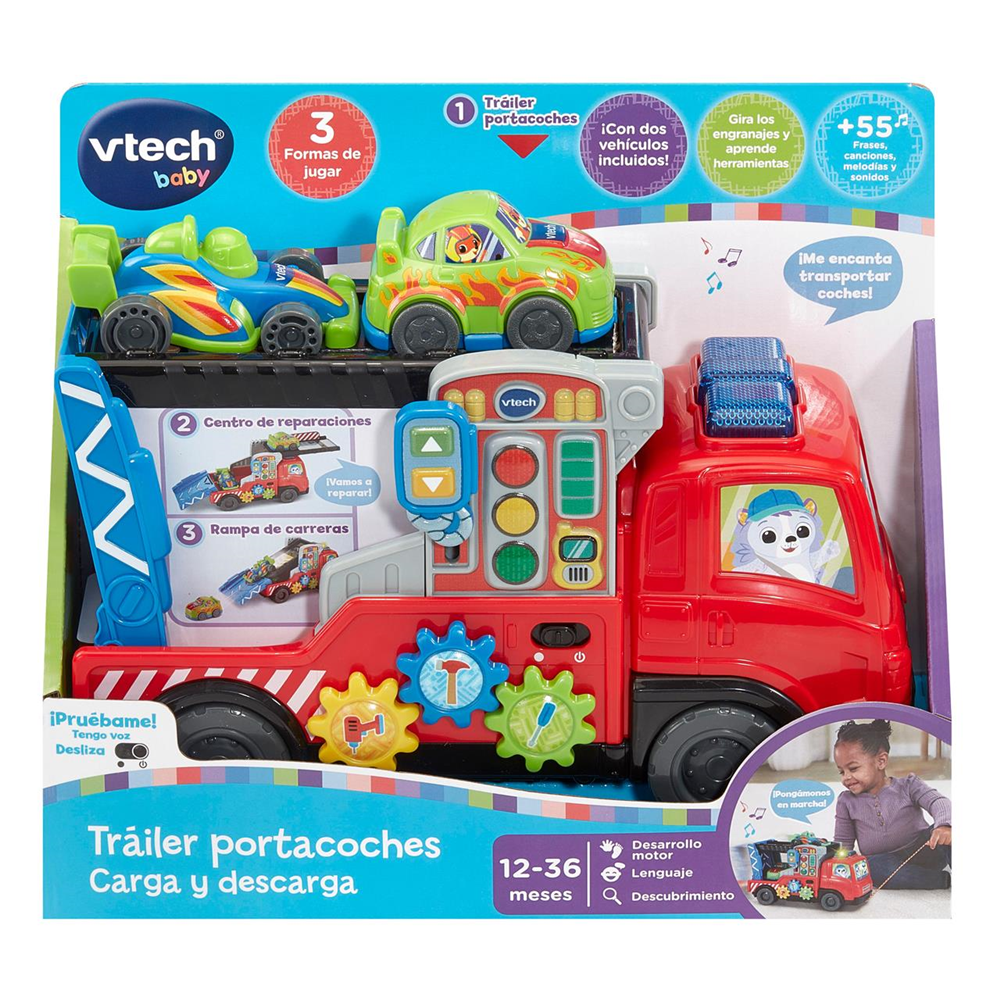Tráiler Portacoches Carga Y Descarga, para reparar, transportar y revisar tus vehículos favoritos (Vtech 80-565822)