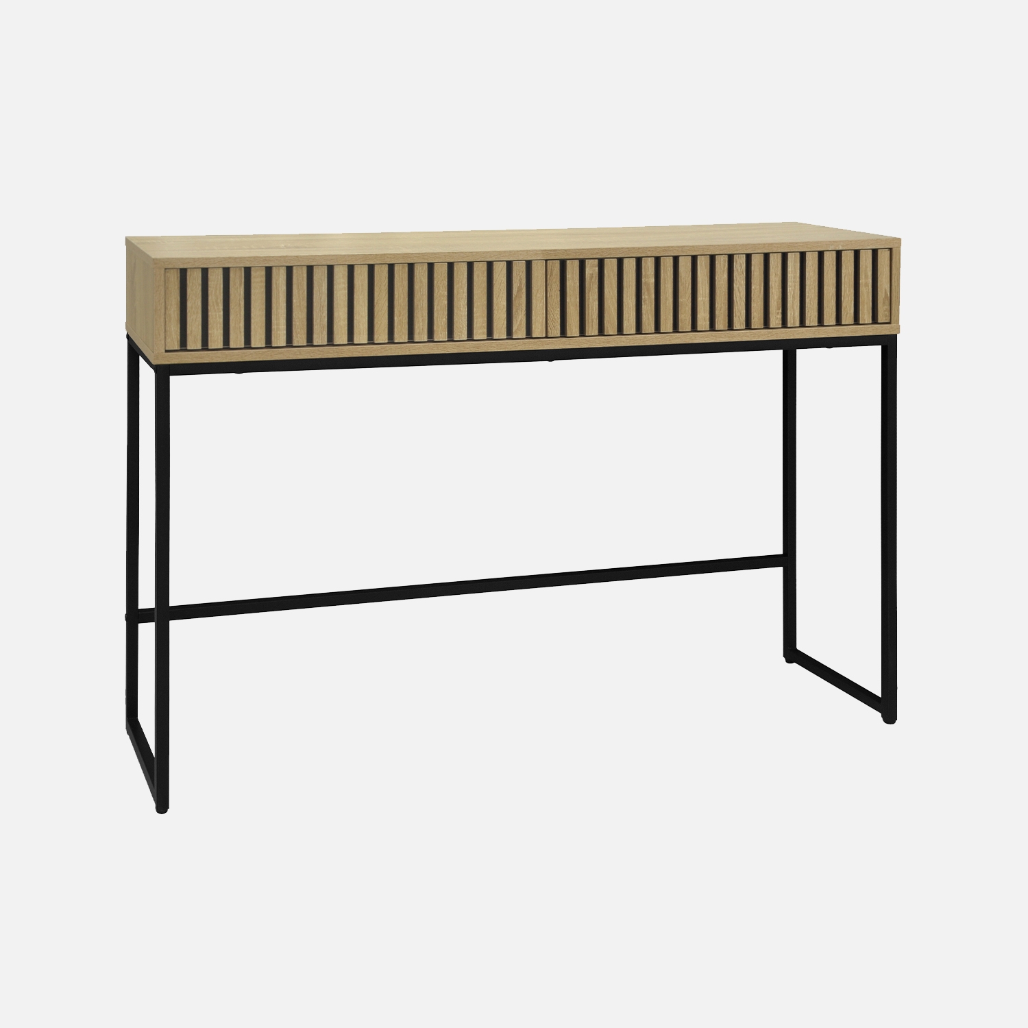 sweeek - Consola contemporánea de madera estriada y metal con 2 cajones, 120cm , Lisbonne , 30x120x77