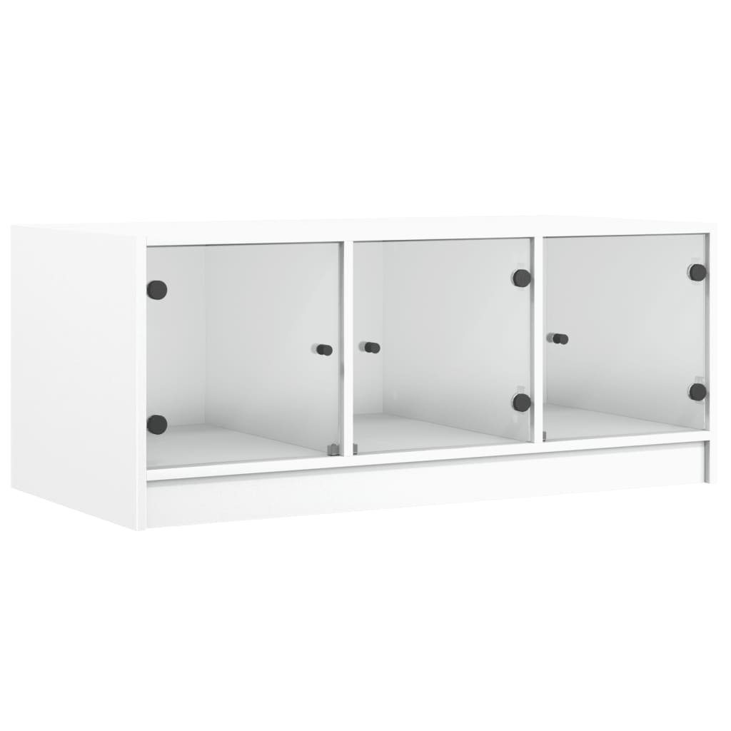 Vidaxl Mesa de Centro con Puertas de Vidrio 102x50x42 Cm - Ideal para Salón o Comedor Blanco