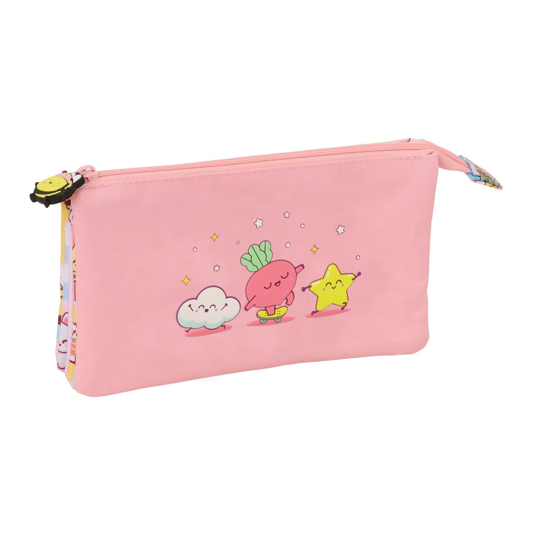 SAFTA | Plumier Triple Mr. Wonderful para Niños y Niñas, 3 Compartimentos con Cremallera y Goma Elástica para Acoplar a Cuaderno o Carpeta, Vuelta al Cole y Uso Diario, Asa Lateral de Mano, Colores)