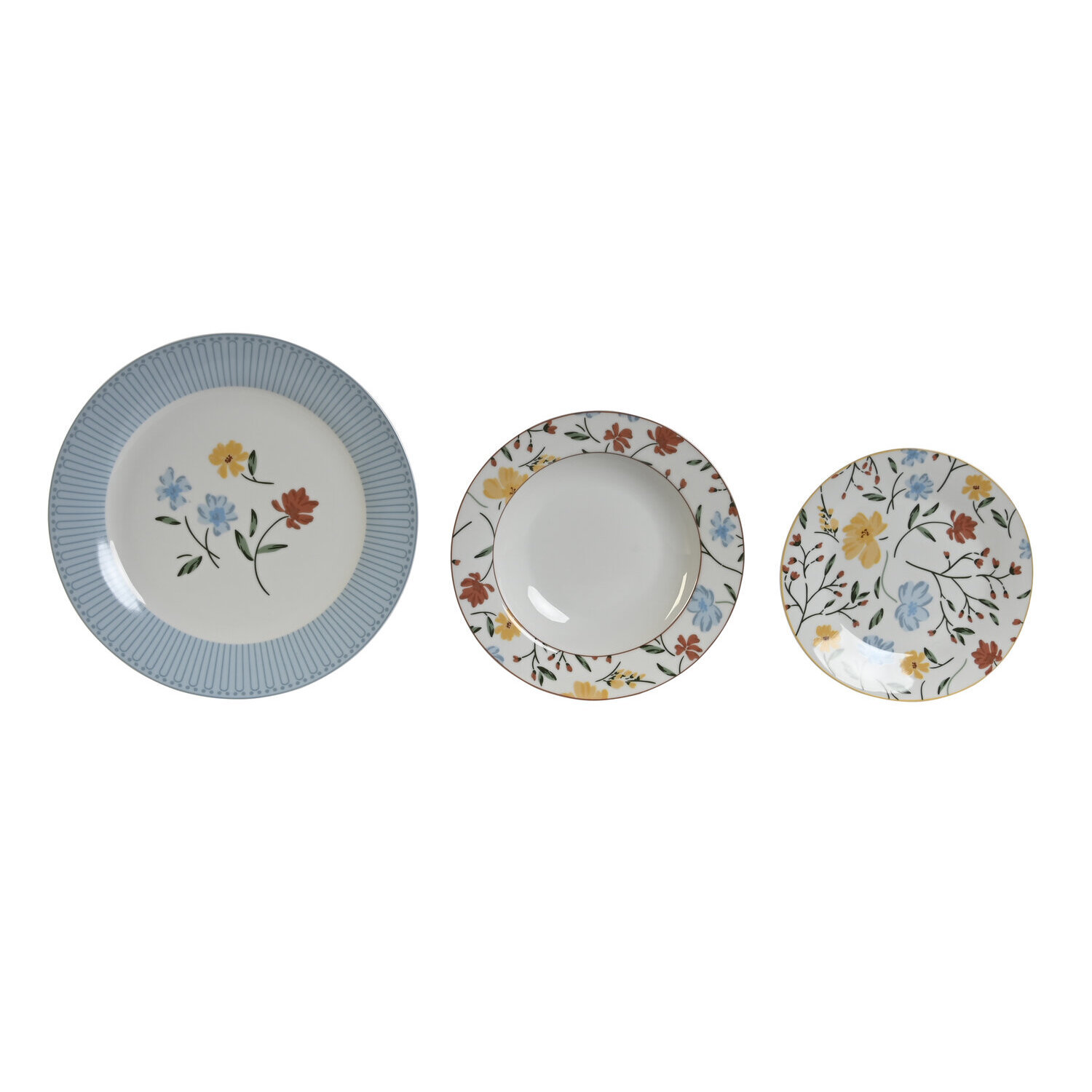 Vajilla set 18 porcelana 27x27x3 floral azul , La mejor decoración para tu hogar.