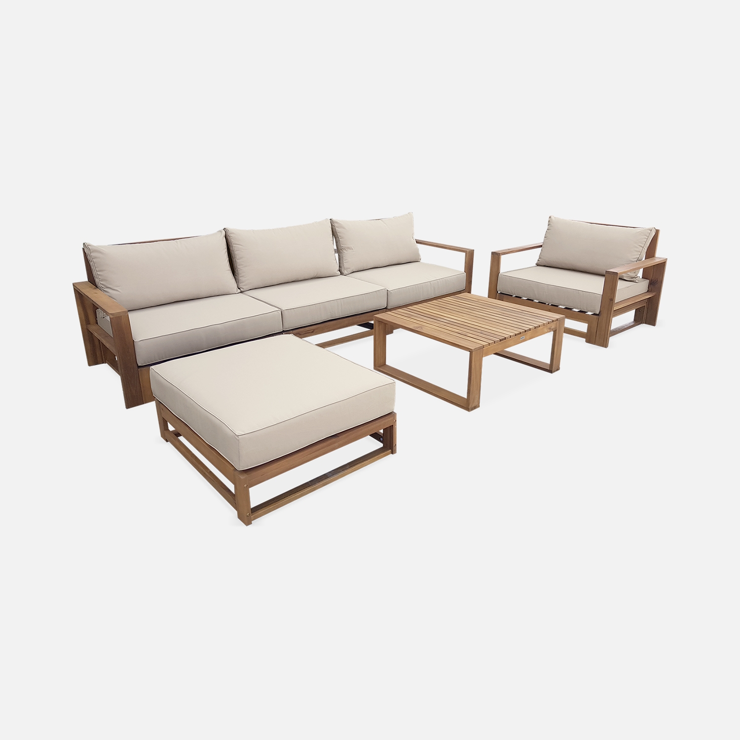 sweeek - Conjunto de muebles de jardín en madera, 5 plazas, Mendoza, Madera, 273x75x72.5 cm