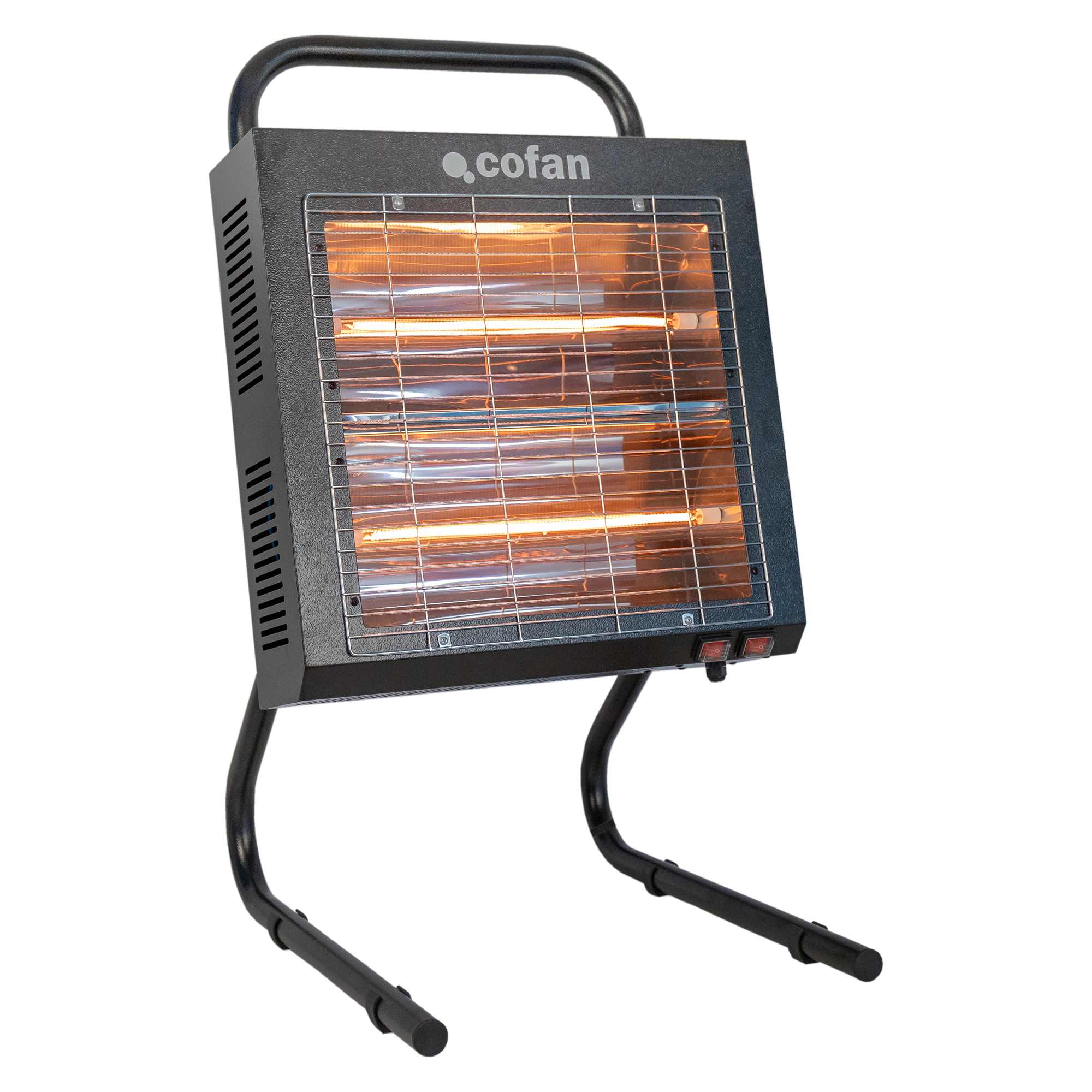 Cofan Calefactor de onda corta con potencia 1500 W/3000 W | Protección IPX4 | Doble interruptor y tubo halógeno | Adecuado para entornos de hasta 40 m2