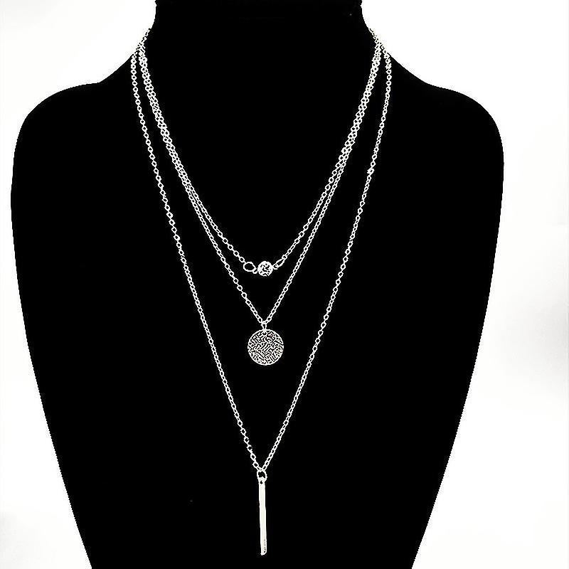 Layered Necklaces Chain Silver Coin Pendant Necklace Boho Bead Jewelry For  Women And Girls