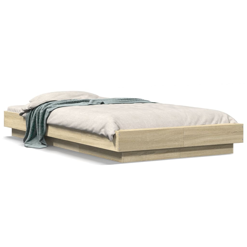 vidaXL Estructura cama con luces LED madera roble Sonoma 100x200 cm