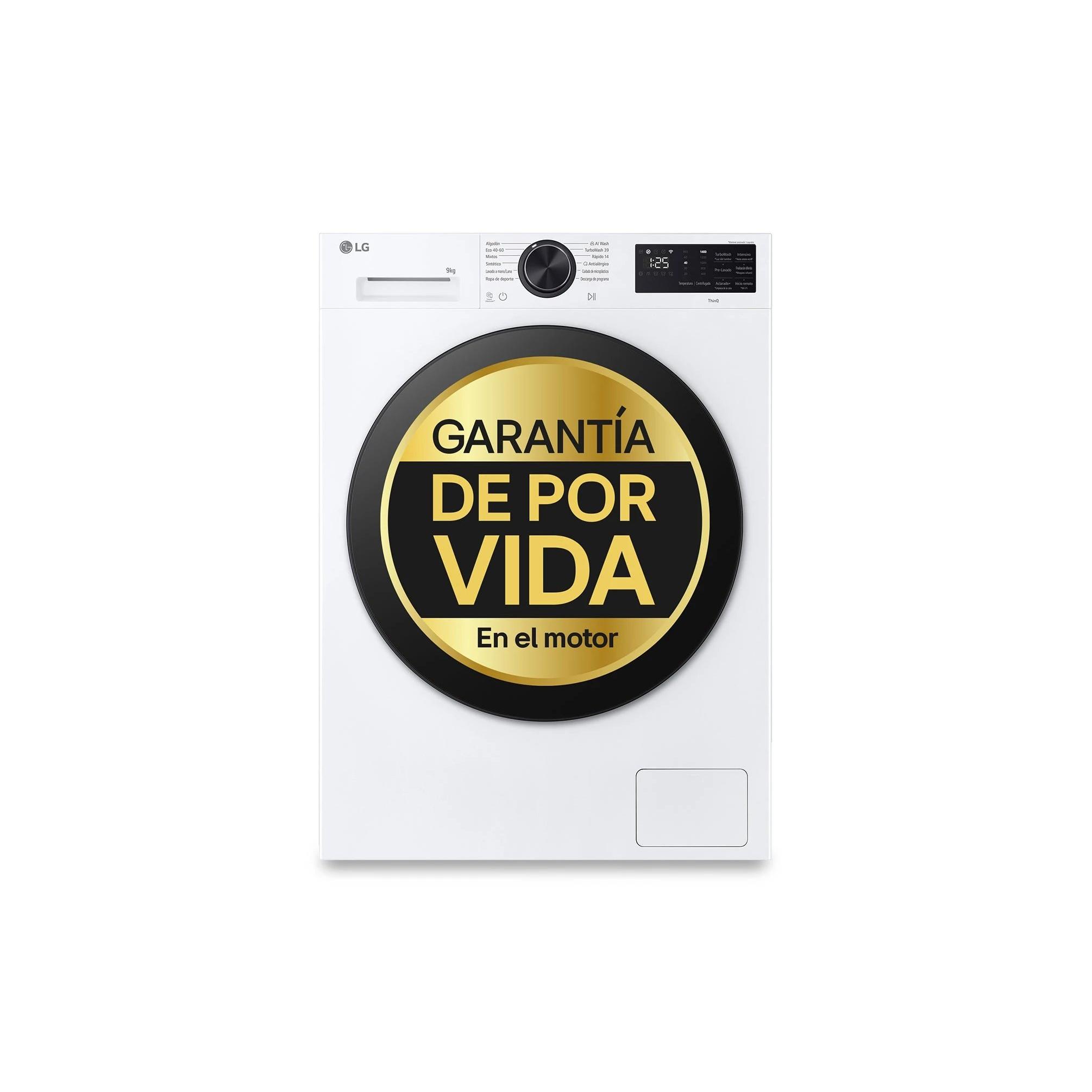 LG - Lavadora frontal F4X5009TLB de 9 kg clase energética A, motor Direct Drive y WiFi para familias, color blanco