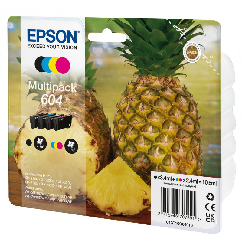 Epson - 604 cartucho de tinta 4 pieza(s) Original Rendimiento estándar Negro, Cian, Magenta, Amarillo - C13T10G64020 C13T10G64020