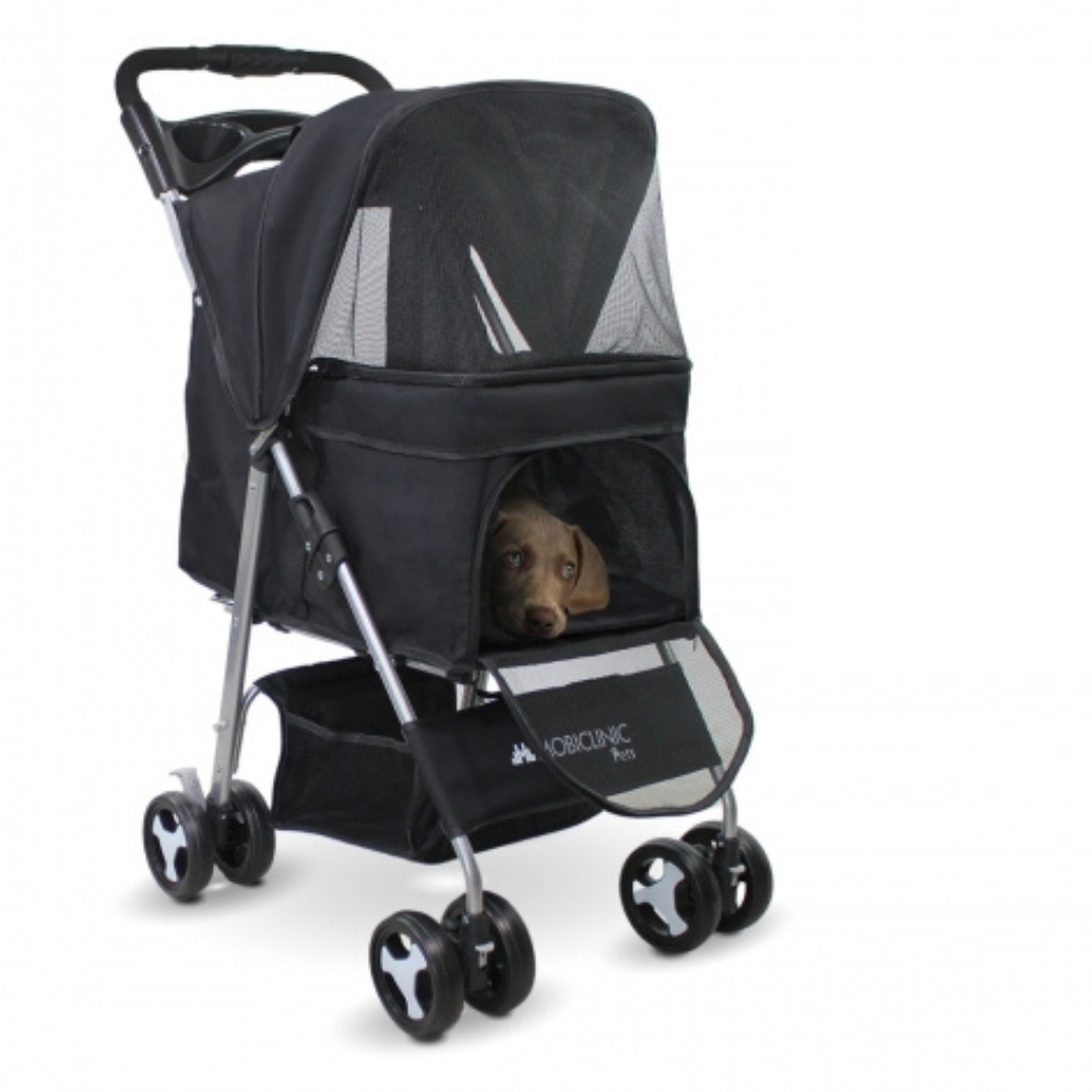 Mobiclinic Carrito para perros Plegable Ruedas con freno y 360º 3 accesos Con toldo Cesta almacenaje y portavasos Varios colores Mascotas
