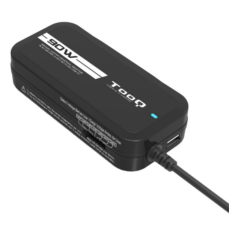 Tooq Cargador Universal Multitensión 90W con 12 Conectores Intercambiables y USB