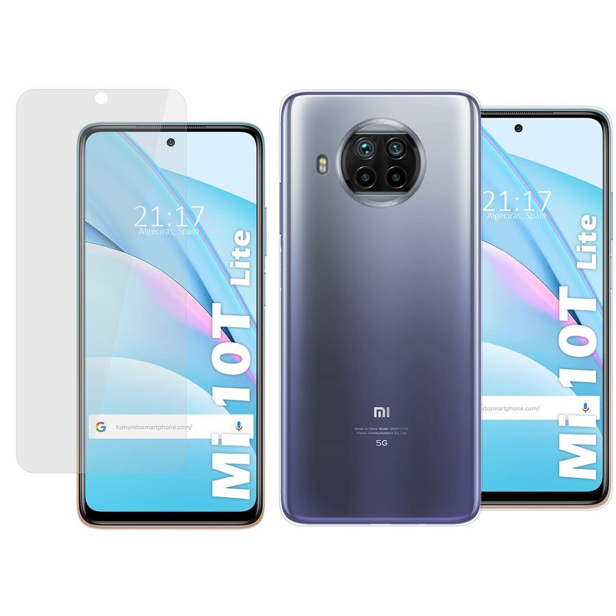 Tumundosmartphone Pack 2 en 1 para Xiaomi Mi 10T Lite - Funda Gel Transparente + Protector Cristal Templado