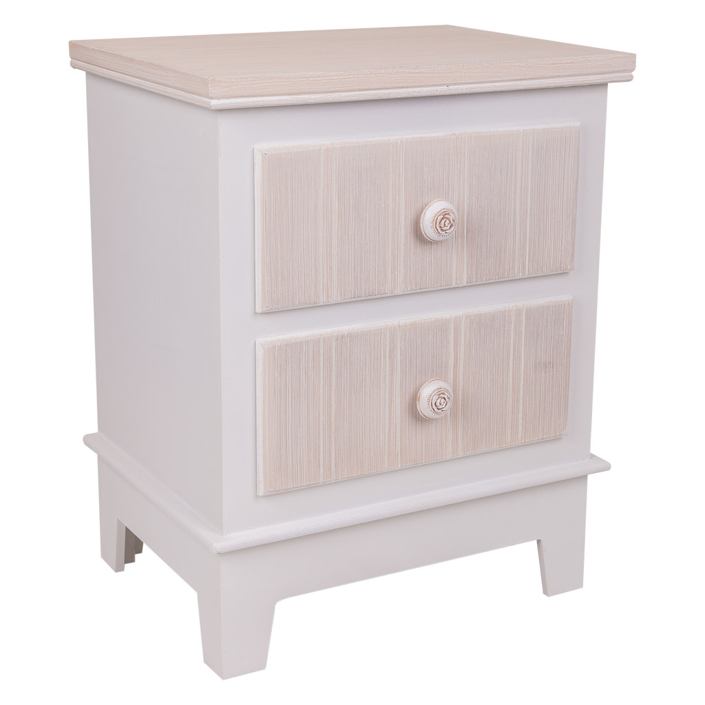 WANDERLUST DECO Mesita de madera de 2 Cajónes blanco 40x30x50 h cm de estilo Romántico