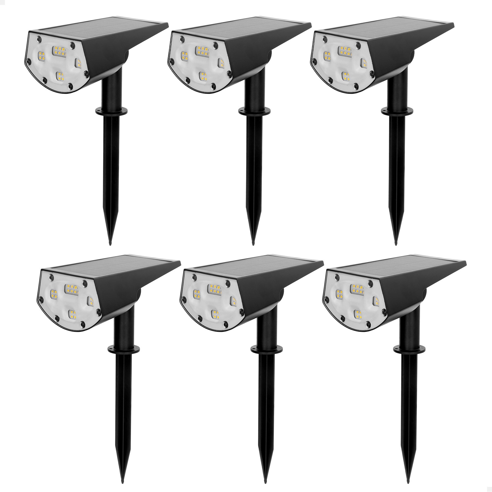 Aktive - 6 Balizas solares LED 2 en 1, emiten luz cálida 5-10 lúmenes, con estaca para suelo o posición de pared, sin cables, resistentes a la intemperie (IP24), autonomía hasta 8 horas, iluminación versátil para exteriores