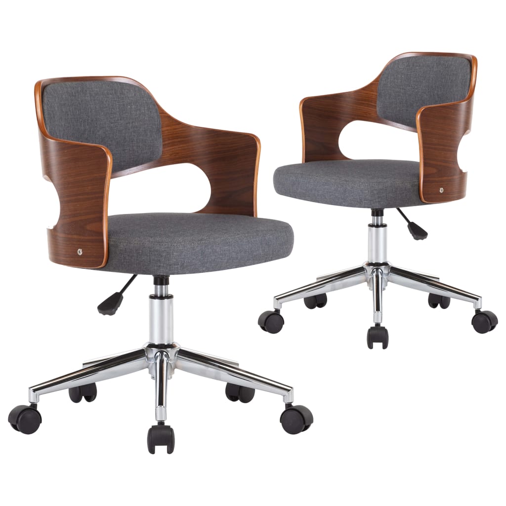 vidaXL Sillas de comedor giratorias 2 uds madera curvada y tela gris