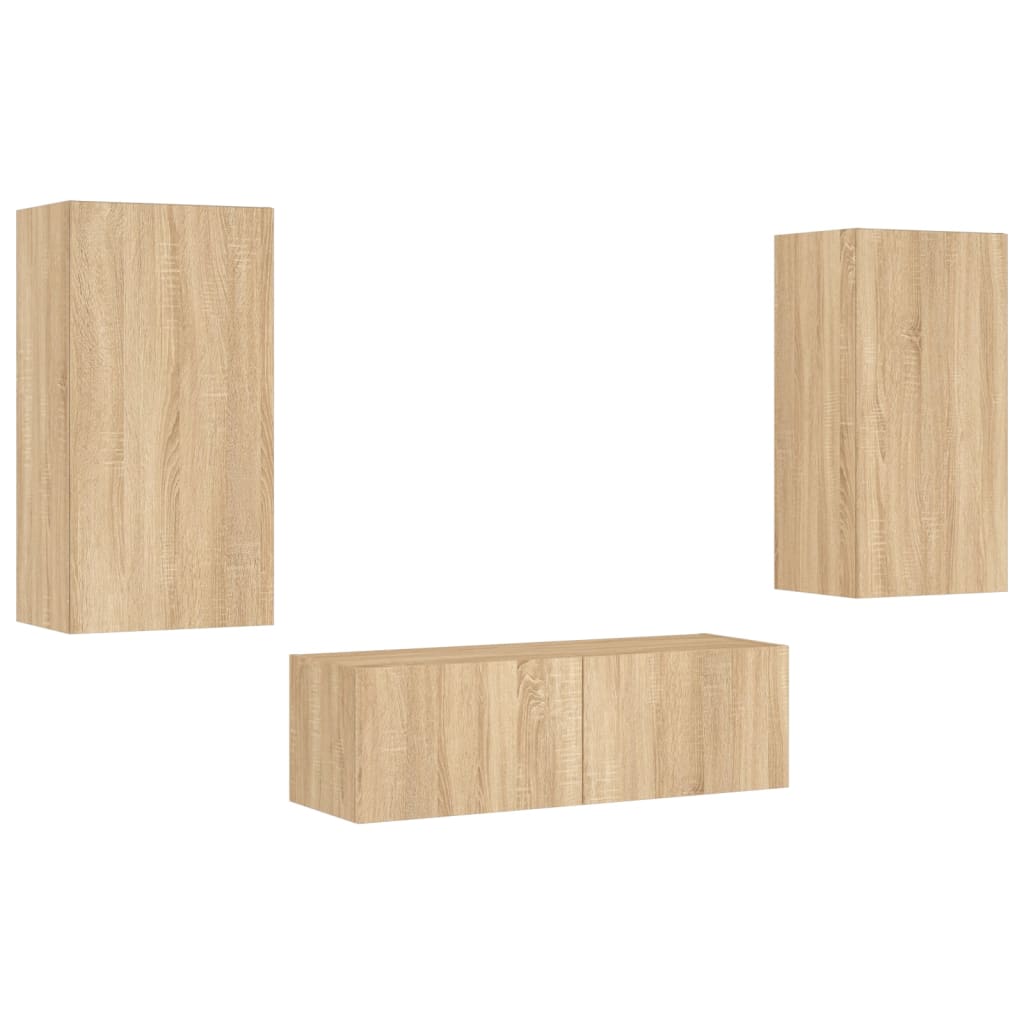 vidaXL Muebles de TV de pared con luces LED 3 piezas roble Sonoma