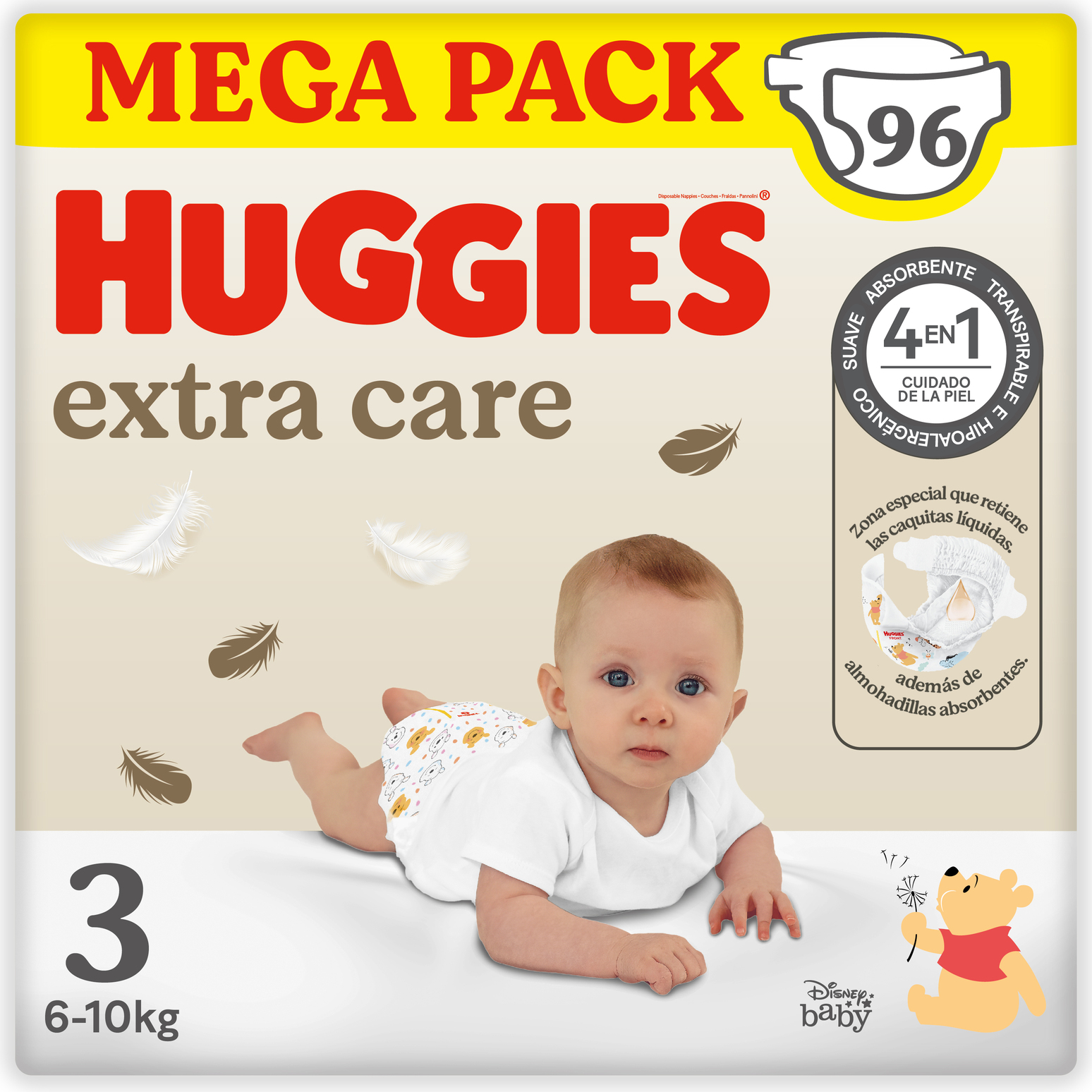 Huggies Extra Care Pañales Bebé MEGA Pack, Tallas  1,2,3,4,5