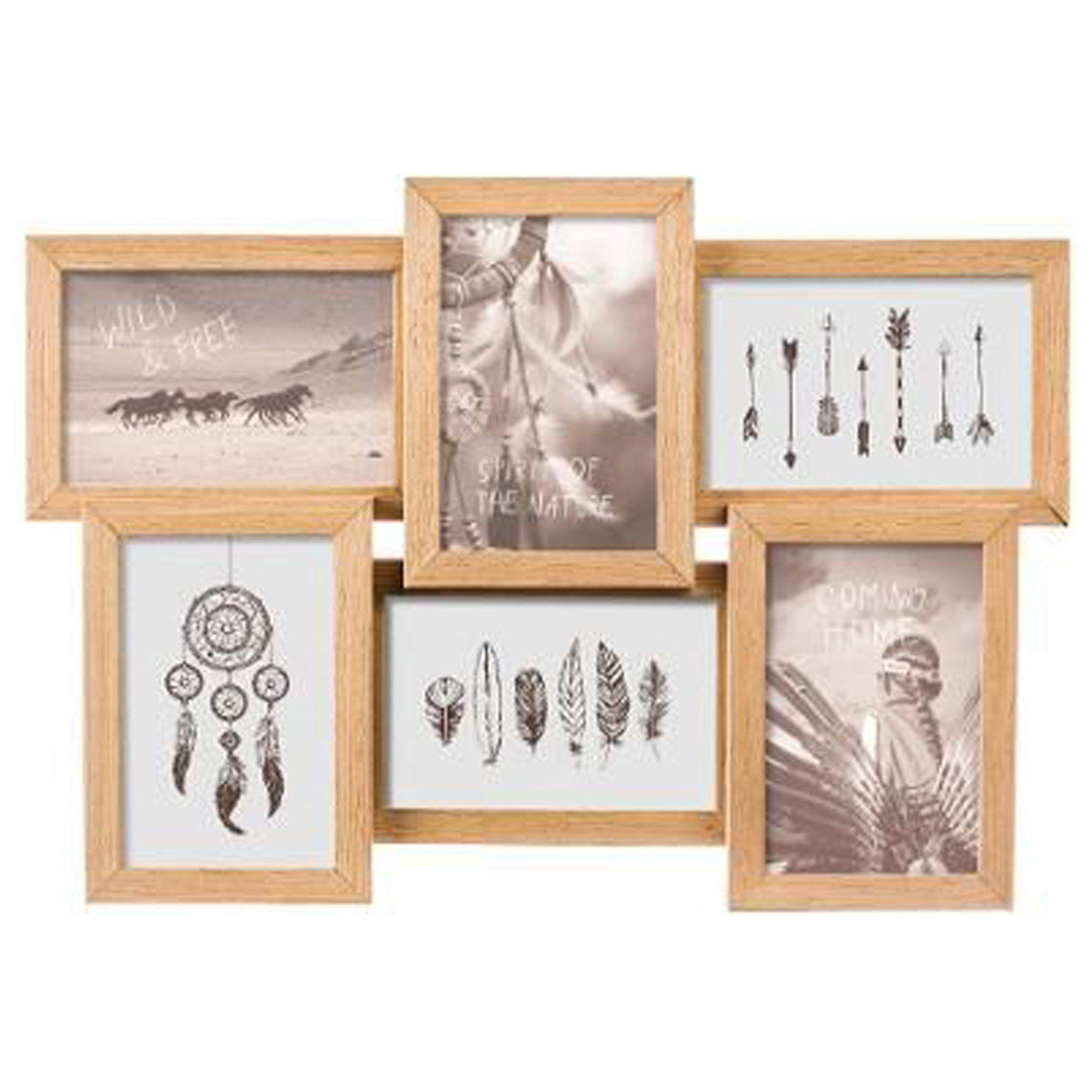 Set Marco de Fotos Pared Múltiple Cuadro Portafotos Madera Marrón Beige  Decoración 53 cm